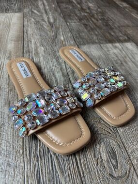 Steve Madden Tan Jeweled Slide Woman Sandals, 6.5